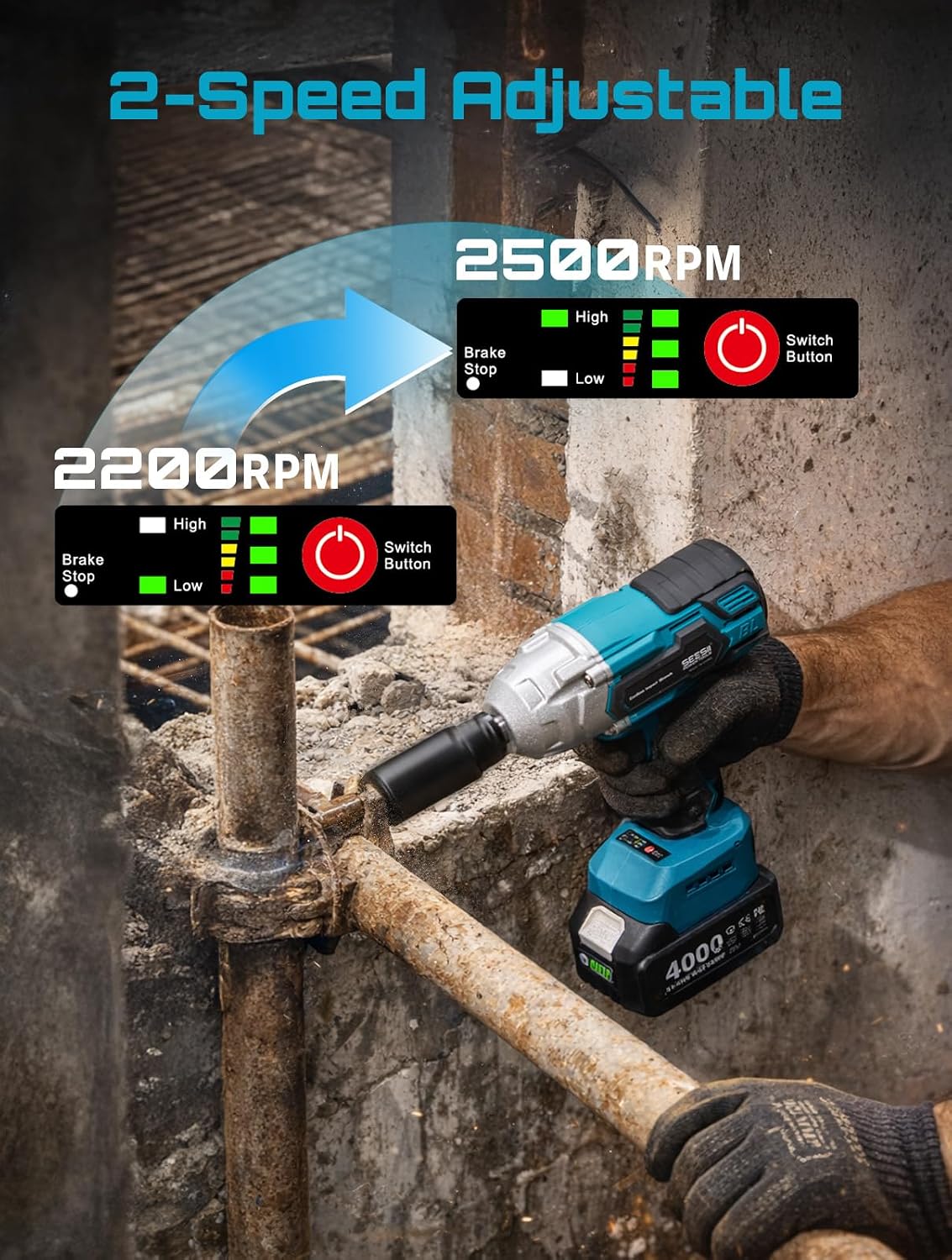 Seesii Cordless Impact Wrench 1/2 inch, High Torque 479 Ft-lbs(650Nm) Brushless Impact Gun,2500RPM w/2x4.0 Battery, 6 Sockets,8 Drill Bits, High Torque Power Impact Driver for Car Home,WH6 Lite