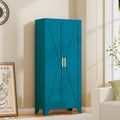 Baborokic 61H Metal Storage Cabinet with 2 Doors and Adjustable Shelves,Farmhouse Storage Cabinet with Barn Doors,Pantry Storage for Home,Office,Dining Room,Kitchen(Blue)