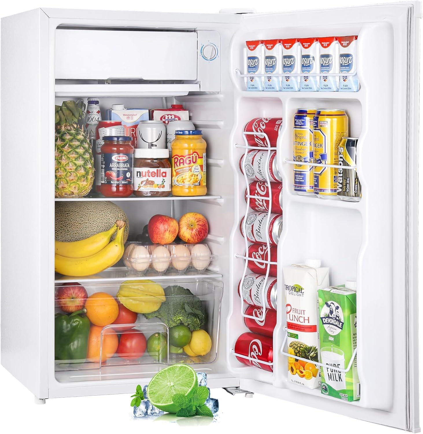 4.3 Cu.Ft Mini Fridge With Freezer – One-Door Refrigerator With 7-Level Temperature Control, 3 Removable Shelves, Low Noise & Energy-Efficient Cooling, Perfect for Home, Office, Dorm or RV(White)