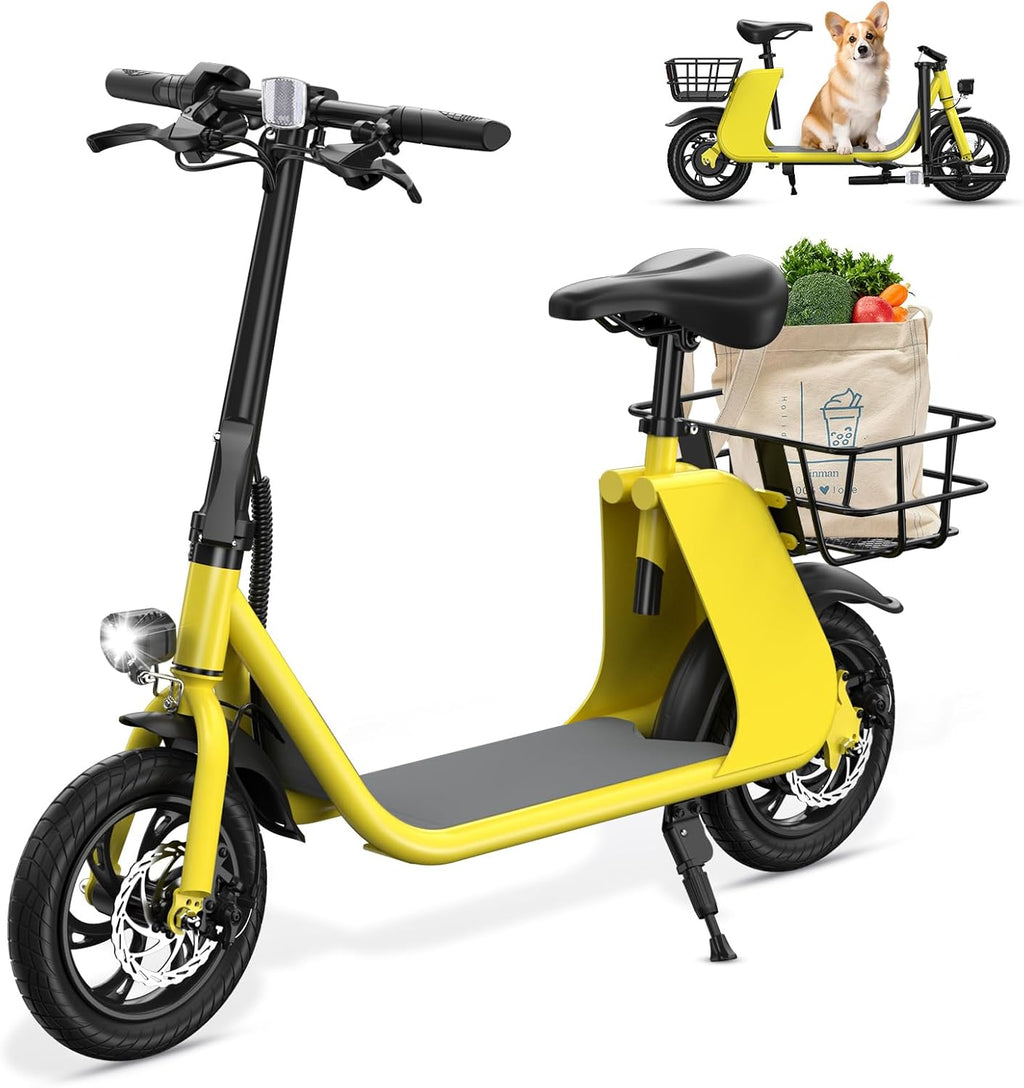 SEHOMY 2 Seater Electric Scooter for Adults 330lbs, Folding Escooters with Seat, 850W Peak Motor, 25/20 Miles Range, 22/15.5 MPH, Storage Basket, Electronic City Commuter Bike Motor Scooters
