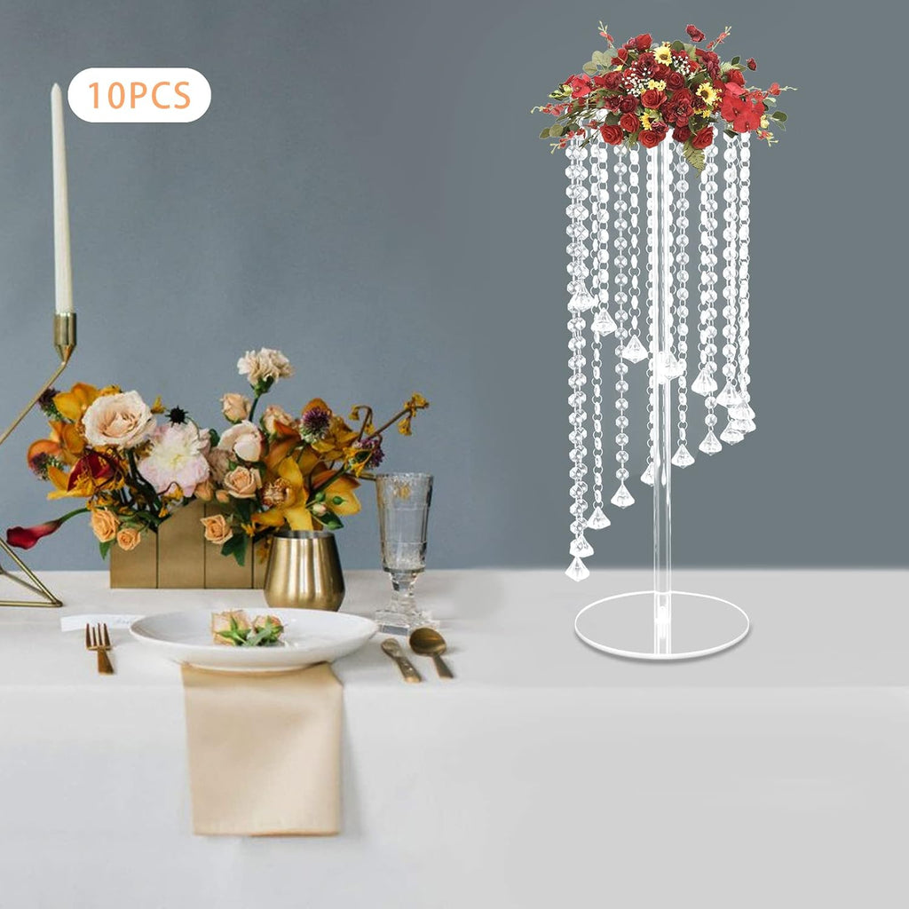 10Pcs Luxurious Acrylic Crysta Flower Stand, Wedding Centerpieces on Floor, Tall Flowers Arrangement Stands, Tabletop Vase, for Wedding Party, Dinner Event, Hotel/Home Decor