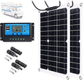 200W Portable Solar Panel Kit,2 * 100W Semi-Flexible Bendable Mono Off-Grid Solar Power Kit Charger Include Controller with USB Output Ports for RV Boat Cabin Van Car,60Acontroller