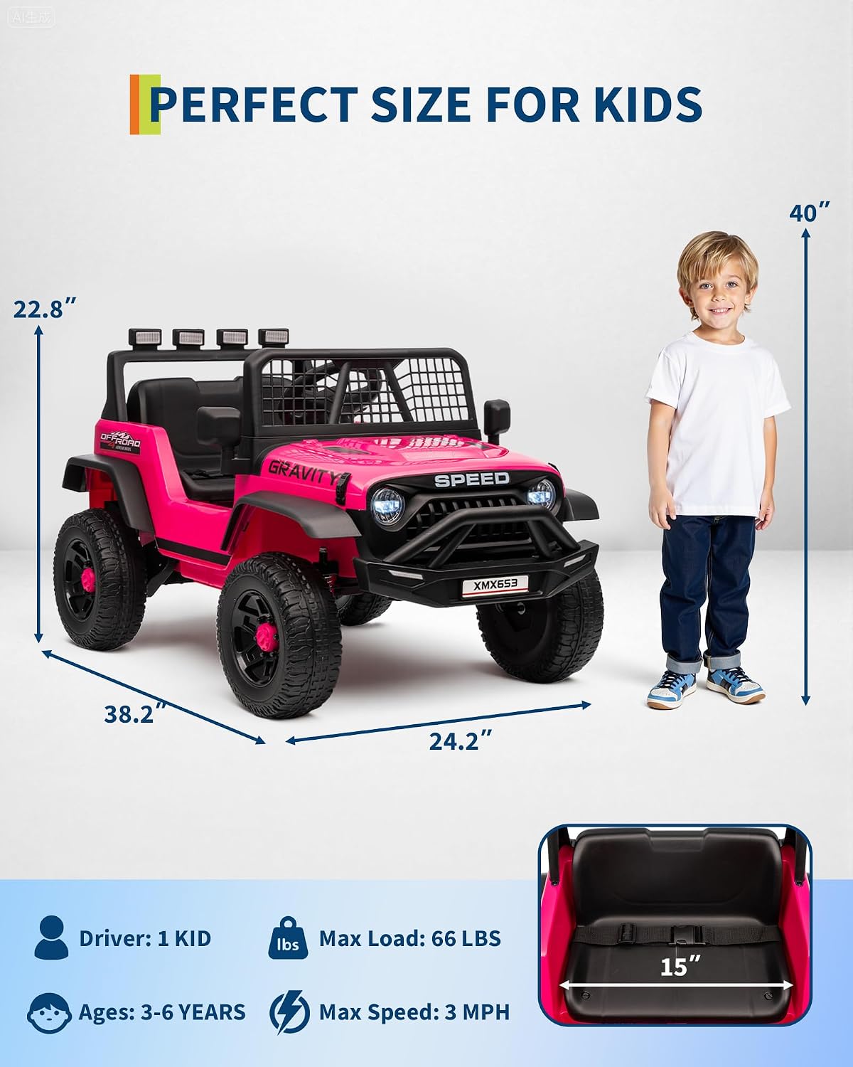 GarveeLife 12V Kids Electric Ride On Car with Remote Control Ride On Toy for Toddler Boys & Girls Bluetooth Music Player LED Lights(Hot Pink)