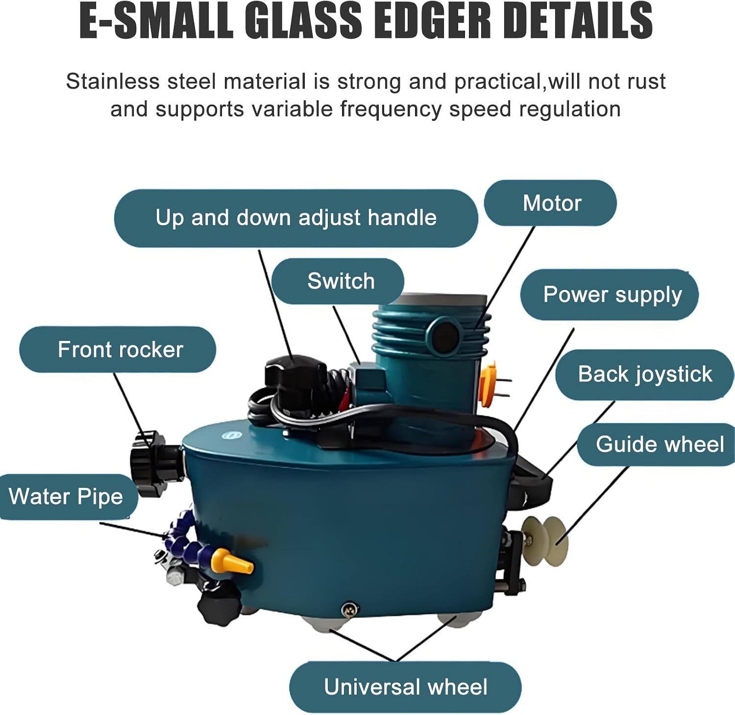 2025 New Electric Glass Edging Machine, 800W Portable Small Glass Edger with Diamond Wheels for Straight/Round Edge, DIY-Friendly & Water Cooling for Glass, Tile, Marble 10mm