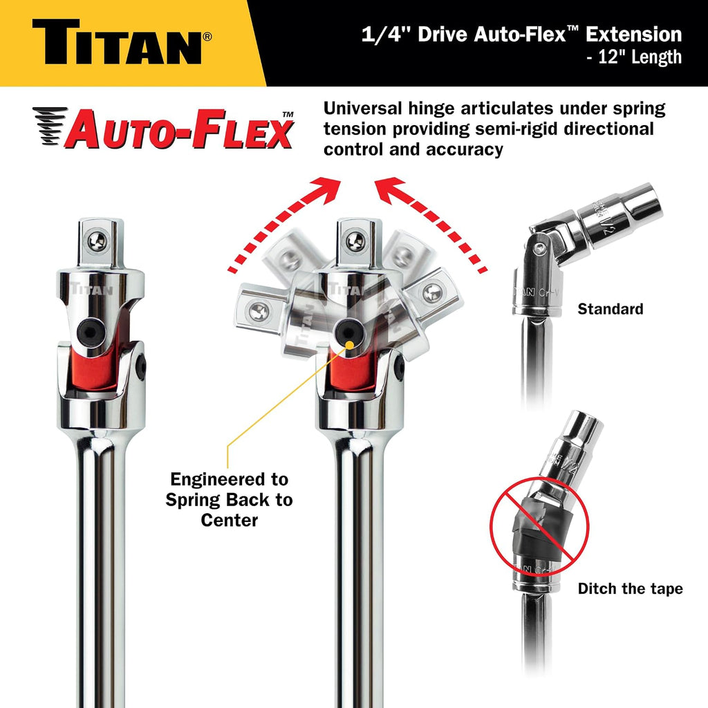 Titan 85499 23-Piece Auto-Flex Universal Joint, Socket, and Extension Set, Engineered to Spring Back to Center