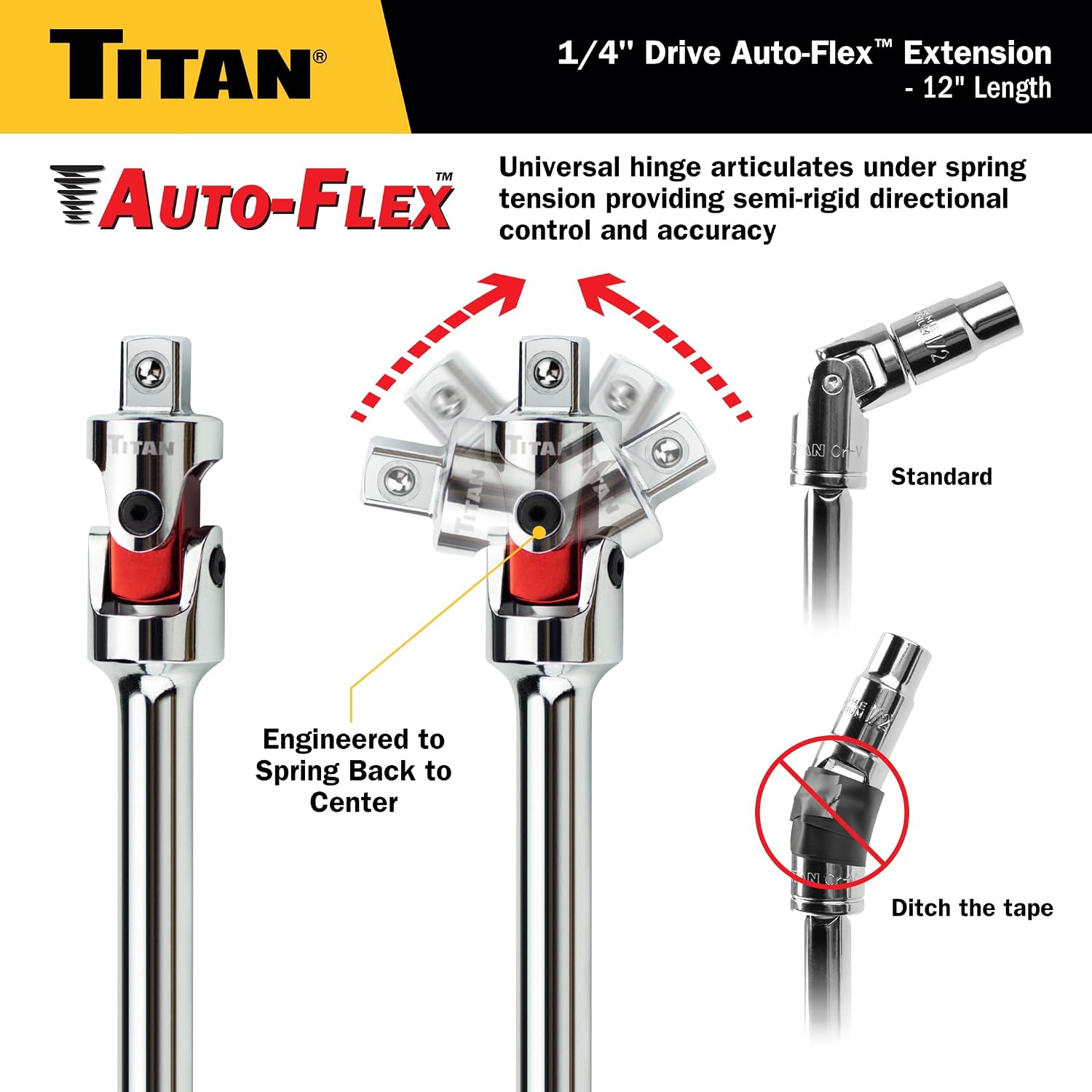 Titan 85499 23-Piece Auto-Flex Universal Joint, Socket, and Extension Set, Engineered to Spring Back to Center