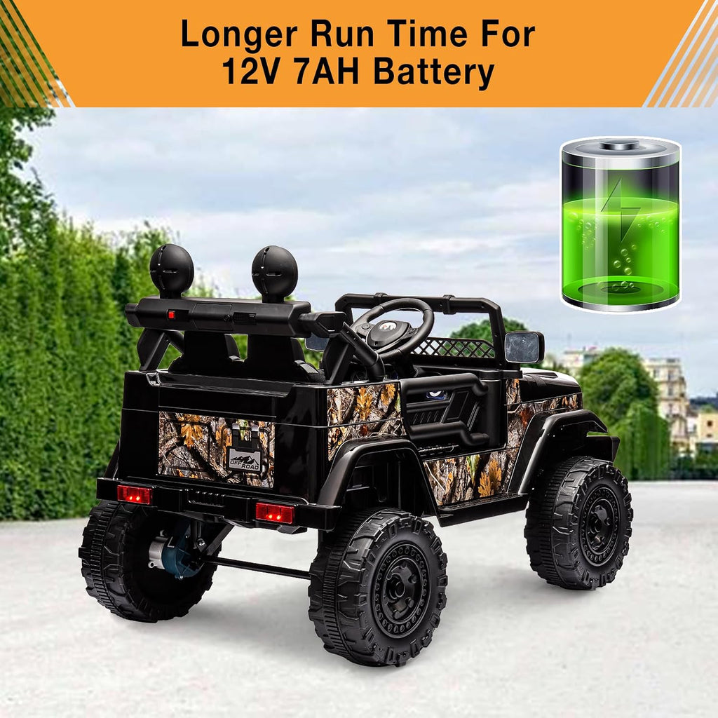2 Seater Ride On Car for Kids, 12V Electric Truck with Parent Remote Control, Spring Suspension, 2 Speeds, LED Headlight & Music Player, Kids Electric Vehicle for Aged 3-8 Years, Black