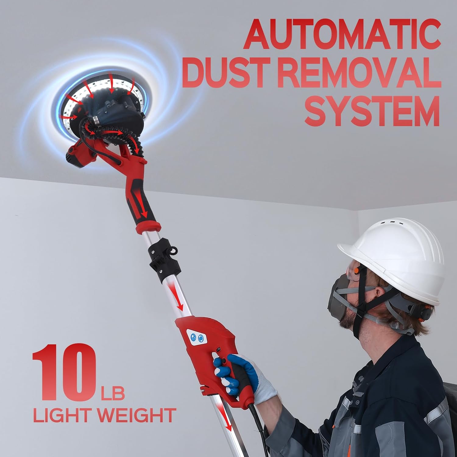 Drywall Sander, 2026 Upgraded 8-Amp Popcorn Ceiling Removal Tool with 7 Variable Speed 800-1800RPM, Drywall Sander with Vacuum Dust Collector with LED Light, Extendable Handle,12pcs Sanding Discs