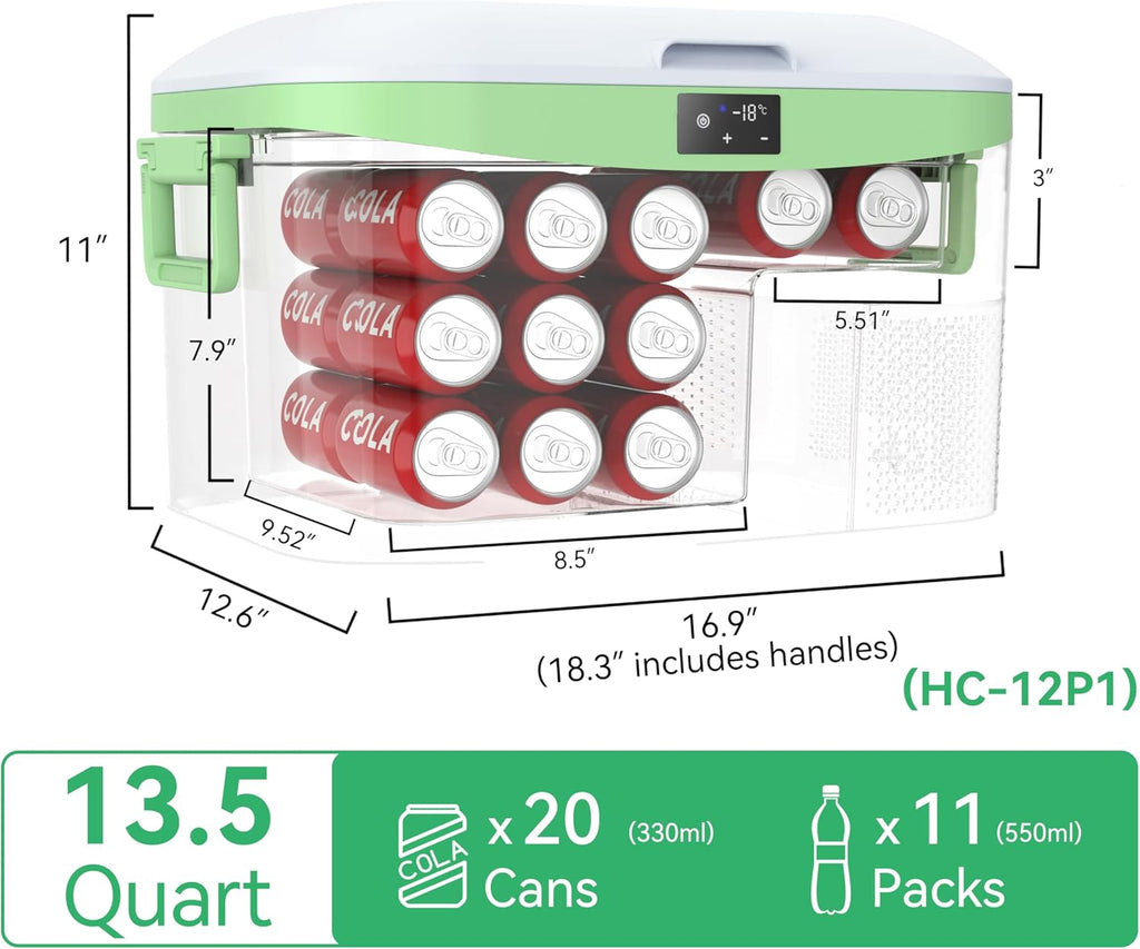Megiu 12 Volt Refrigerator Portable Car Freezer 13.5 Quart (12.8 Liter) Compressor Cooler 12V/24V DC 110～240 Volt AC for Truck Van RV Camper SUV Boat Travel Camping Road Trips Tailgating -18℃~+15℃