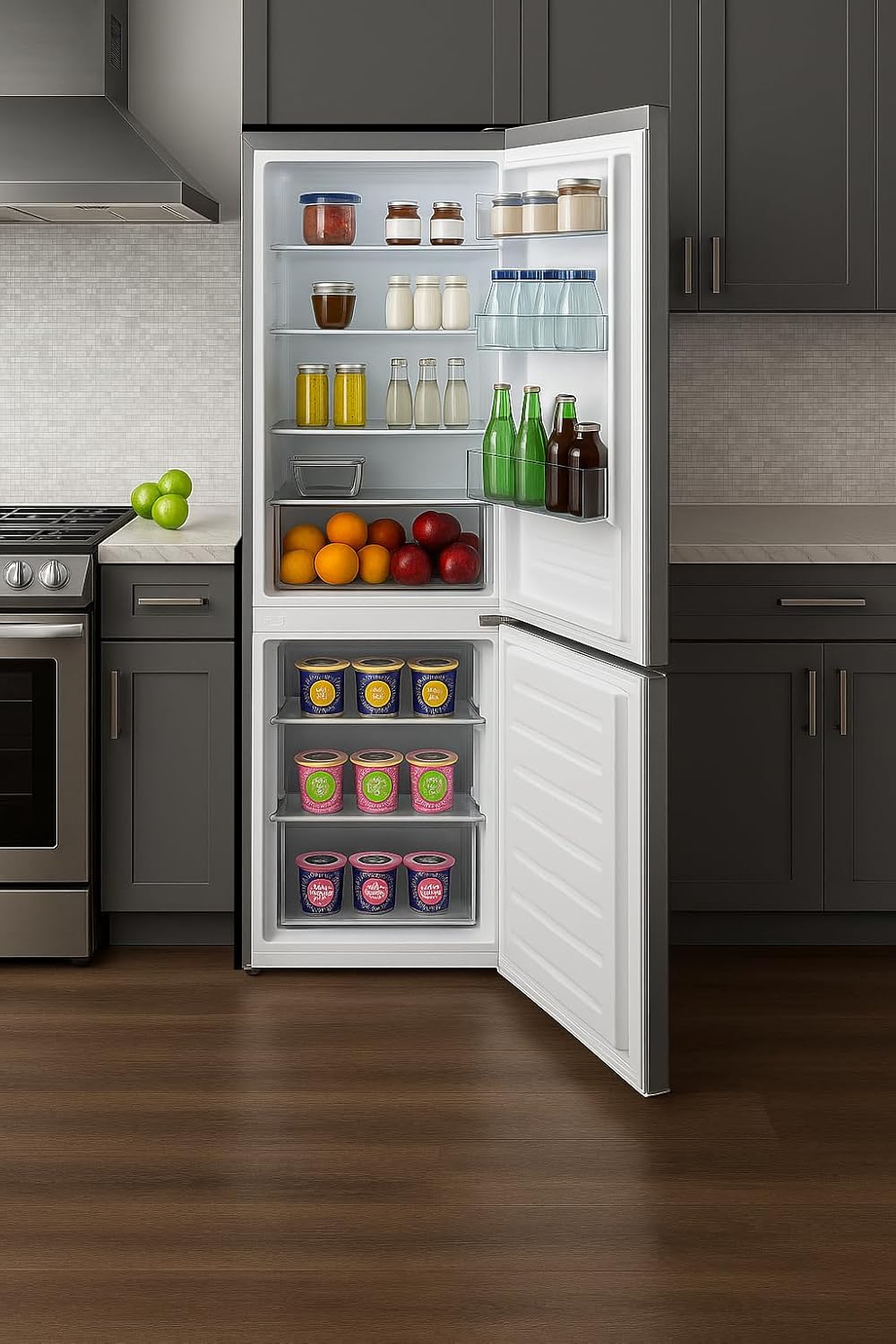 Summit 24' Bottom Freezer Refrigerator, Counter Depth Refrigerator- Freezer, Energy Star, Stainless Steel - FFBF124SS (Right Hand Door)