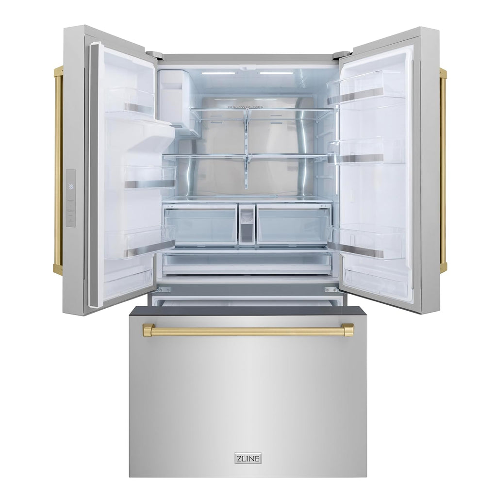 Z Line Kitchen and Bath ZLINE Autograph 36 in. Standard-Depth Refrigerator w/Champagne Bronze Handles (RSMZ-W-36-CB)