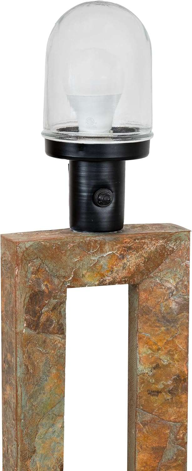 Sunnydaze 31' Slate Outdoor Side Table Lamp with Glass Bulb Protector for Ambient Lighting - Rectangular Modern Lamp for Bedroom, Living Room, or Patio Table Top