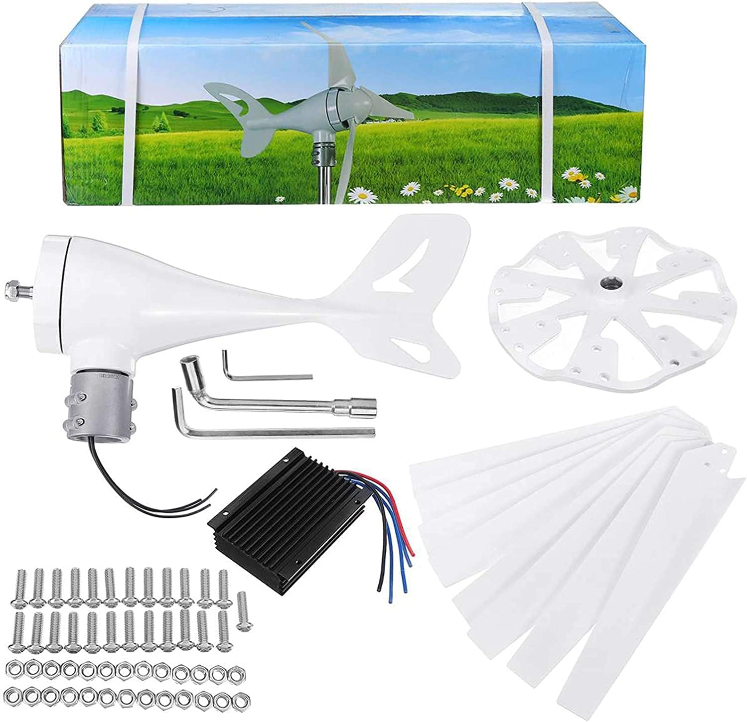 Efficient and Noiseless 1000W 8 Blades Wind Turbine Generator, 12V 24V 48V Wind Power with Controller for Home Outdoor Camping Use (White),220v