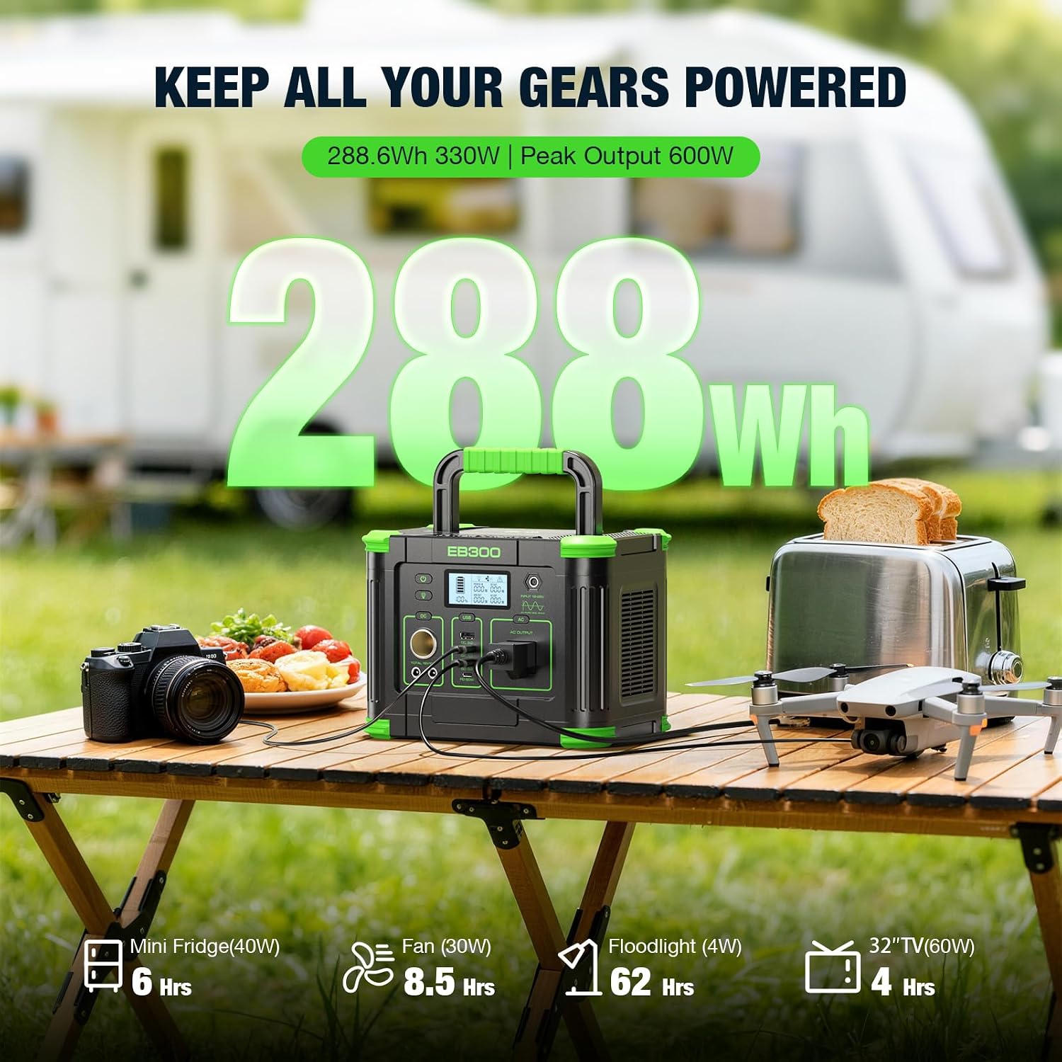 300W Solar Generator 288Wh Portable Power Station with 100W Foldable Solar Panel, PD60W USB-C Fast Charge, Pure Sine Wave for Camping RV Emergency Power Supply