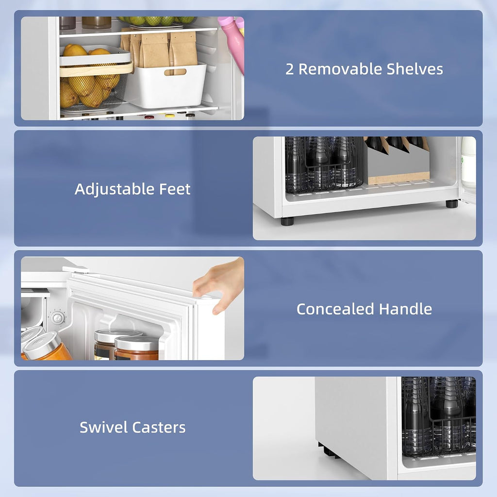 HOMCOM 4.5 Cu.Ft Mini Fridge with Freezer, Single Door Small Refrigerator with Adjustable Thermostat, Energy Efficient, Low Noise, Mini Refrigerator for Bedroom, Dorm, Office, White