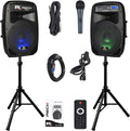 RECK DC 12 Portable 12-Inch 1000 Watts 2-Way Powered Dj/PA Speaker System Combo Set with Bluetooth/USB/SD Card Reader/FM Radio/Remote Control/Speaker Stand/Wired mic