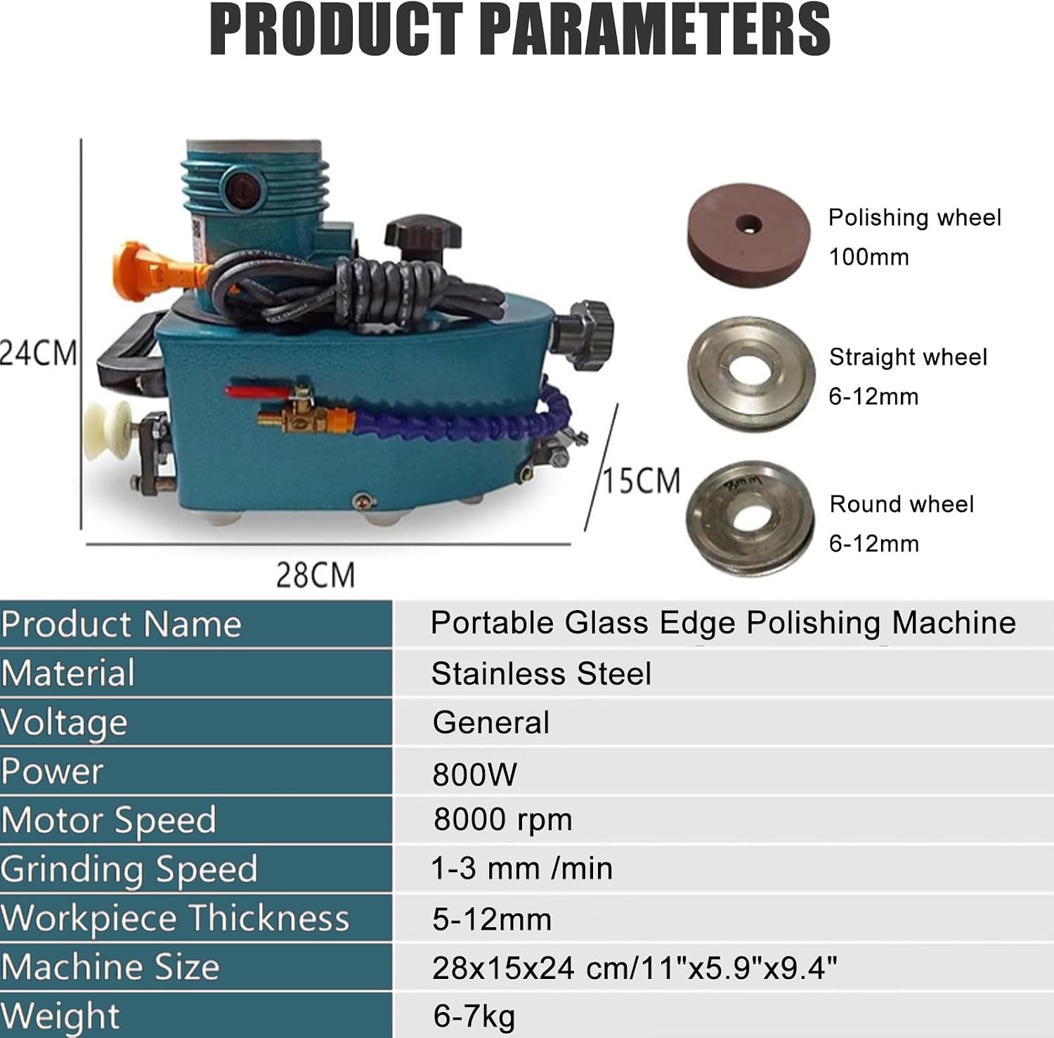2025 New Electric Glass Edging Machine, 800W Portable Small Glass Edger with Diamond Wheels for Straight/Round Edge, DIY-Friendly & Water Cooling for Glass, Tile, Marble 6mm