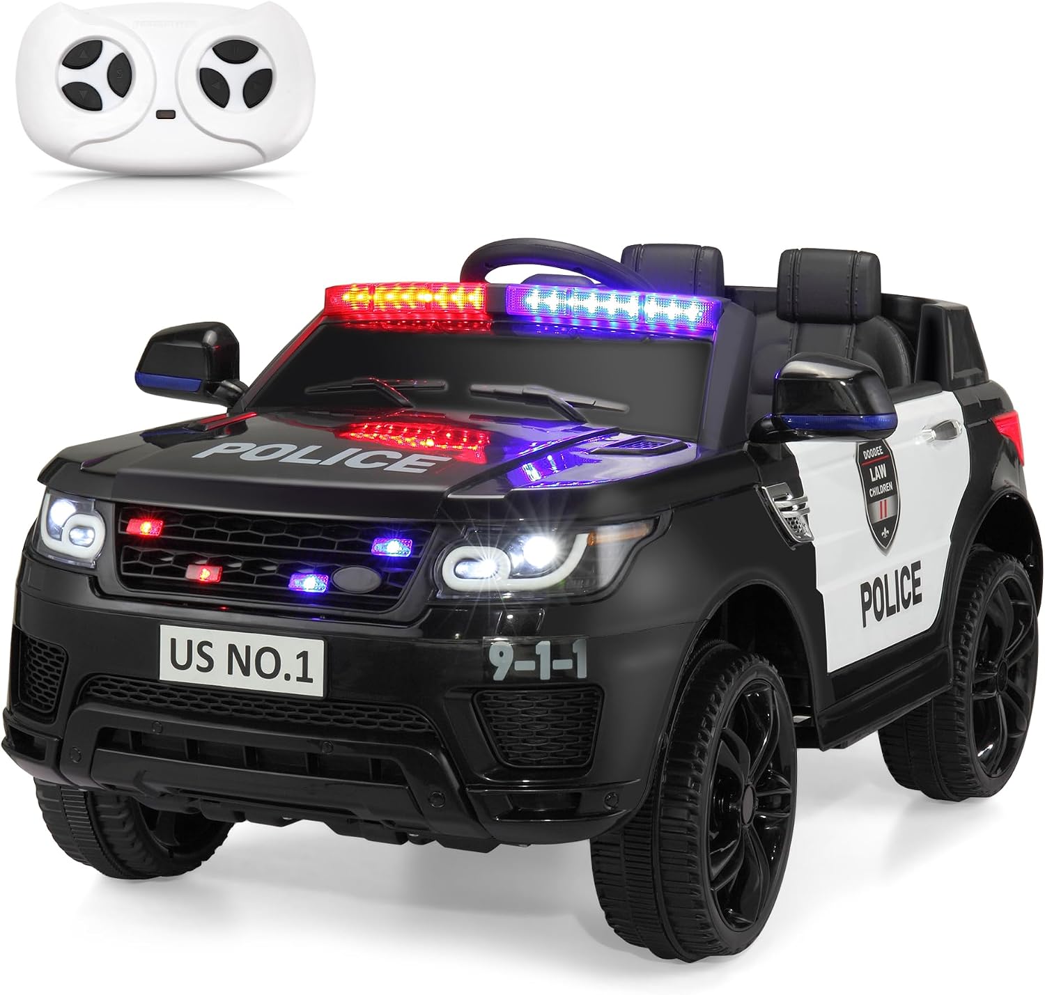 TOBBI Police Car Ride on Electric Car for Kids 1-8 to Drive Battery Powered 12V Ride-on Toys Cop Cars with Remote Control, Siren, Flashing Lights, Music, Spring Suspension, Carbon Black