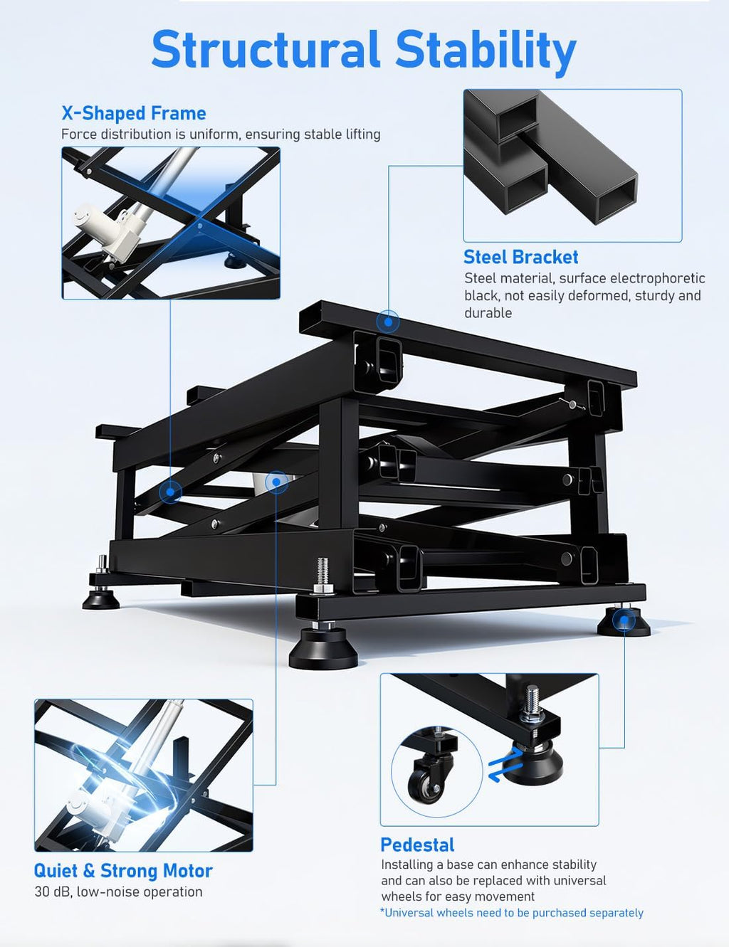 DIHOOL Electric Scissor Lift Table, 200Lbs, 10.43'-50.39' Height Adjustable Lifting Platform, Super Quiet with Remote & WiFi Control, Obstruction Detection, AC/DC Power for Home/Industrial Use