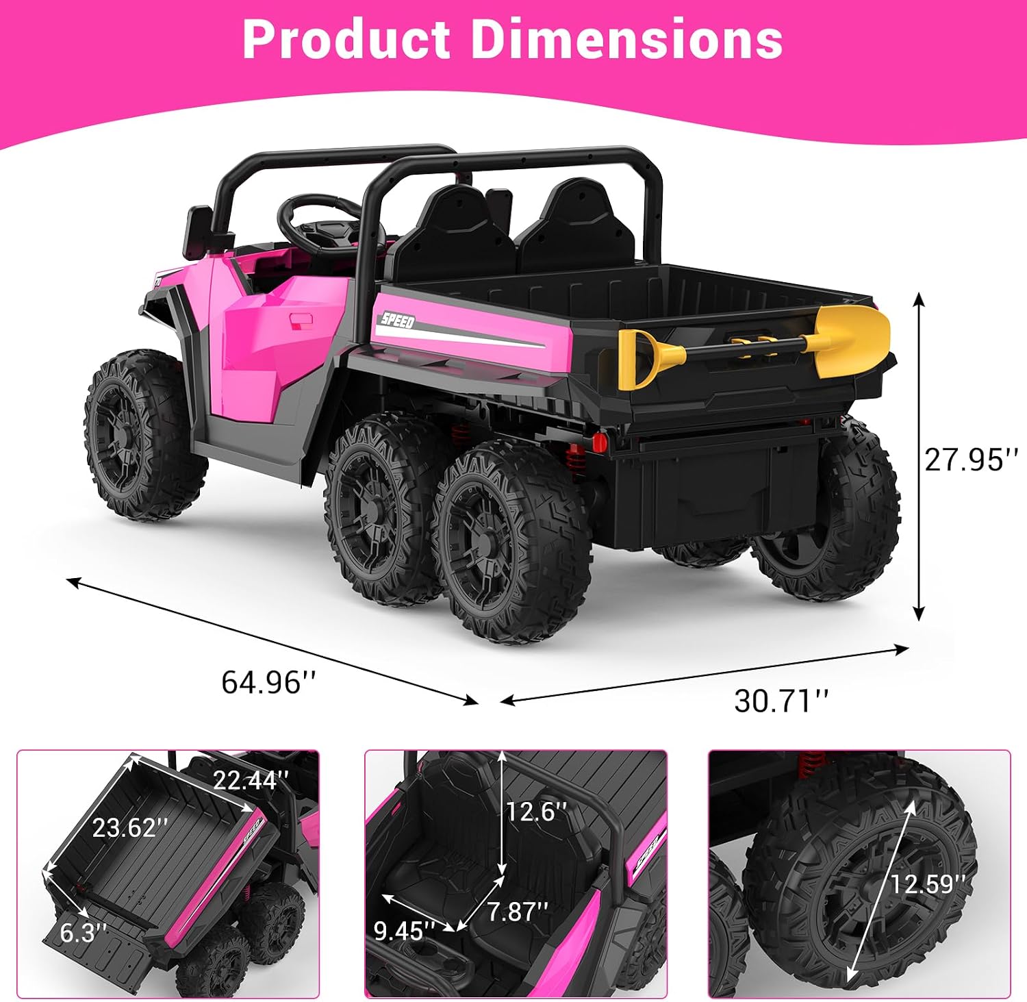 GarveeLife 24V 2 Seater Ride on Dump Truck with Remote Control for Big Kids, 4WD 6 Wheels Ride on Car w/Music Player & LED Lights, Ride Toy Gift for Kid