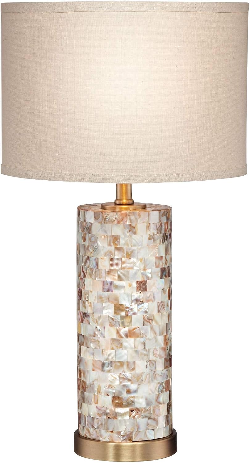 360 Lighting Margaret Modern Coastal Cottage 3-Way Table Lamp with Table Top Dimmer 23' High Mother of Pearl Glass Cream Shade Decor for Living Room Bedroom House Bedside Nightstand Home Office