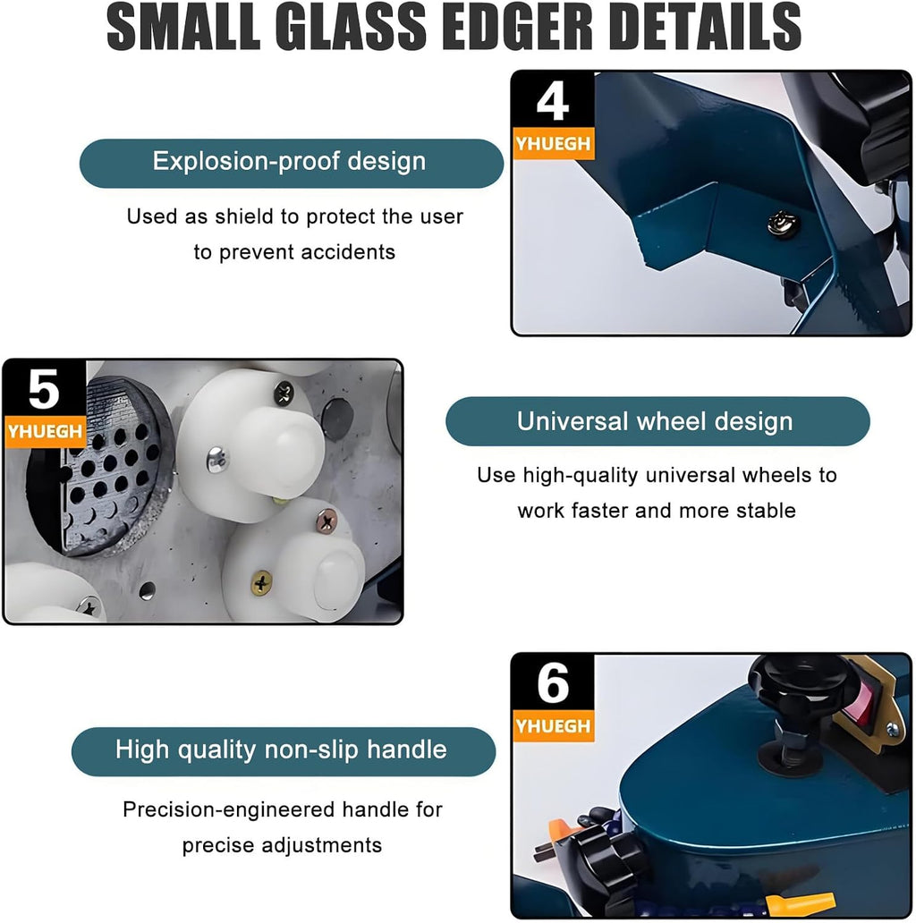 2025 New Electric Glass Edging Machine, 800W Portable Small Glass Edger with Diamond Wheels for Straight/Round Edge, DIY-Friendly & Water Cooling for Glass, Tile, Marble 12mm