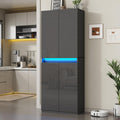 Furnify 71' Tall Pantry Storage Cabinet, Kitchen Pantry with High Gloss Doors, Modern Buffet Hutch Cabinet with Led Light and Adjustable Shelves for Dining Room, Living Room, Grey