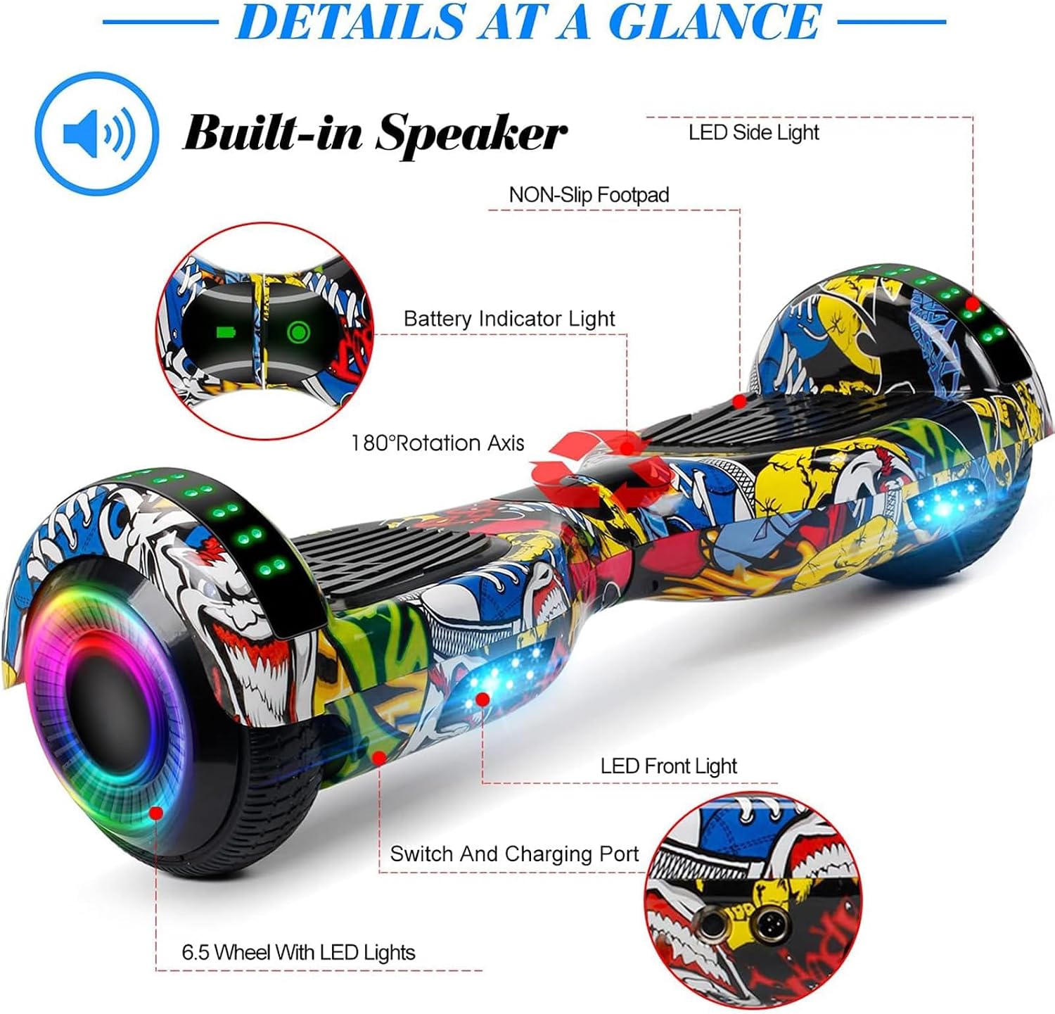FLYING-ANT Self Balance Scooter Seat Attachment 6.5' Two-Wheel Self Balancing Electric Scooter with LED Light Flash Lights Wheels