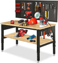 48×24 Adjustable Height Work Bench Heavy Duty Workbench for Garage with Under Table Shelf Rubber Wood Work Table with Pegboard for Shop Woodworking, Office, Home, Commercial