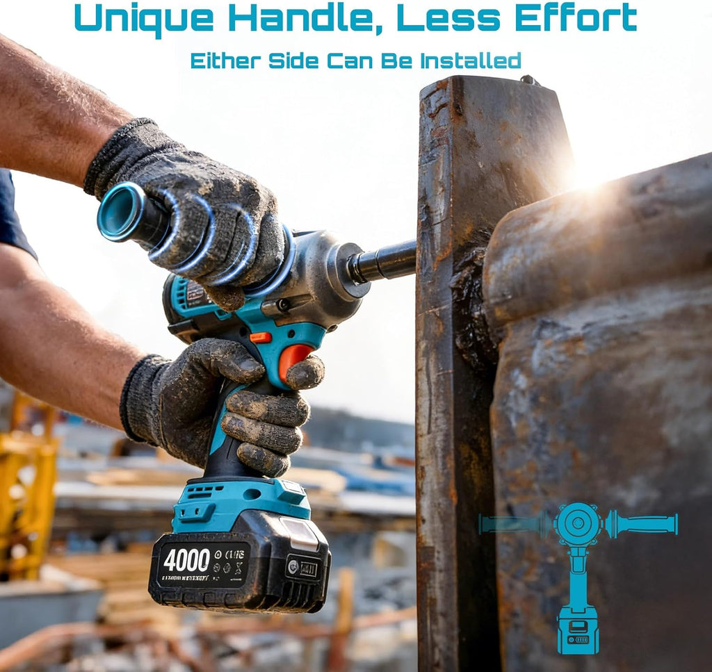 Seesii Upgraded Cordless Impact Wrench 885Ft-lbs (1200N·m): 1/2' Impact Gun with Detachable Side Handle, 21V High Torque Power Impact Driver 2x 4.0Ah Batteries for Family Car/Pickup Truck/Mower
