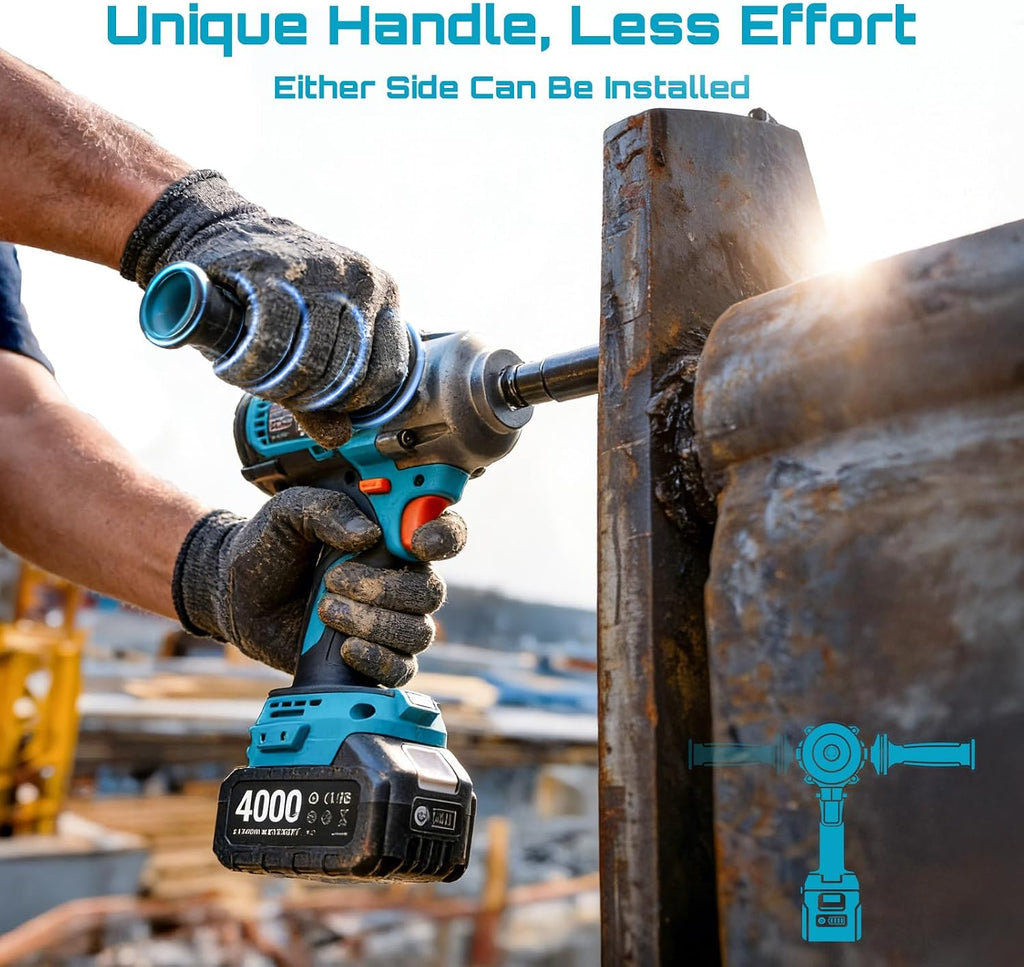 SEESII Upgraded Impact Wrench 1180 Ft-lbs (1600 N·m): 1/2' High-Torque Impact Gun with Detachable Side Handle, 21V Cordless Impact Driver 2x 4.0Ah Batteries for Car/Pickup Truck/Mower/Industrial Tasks