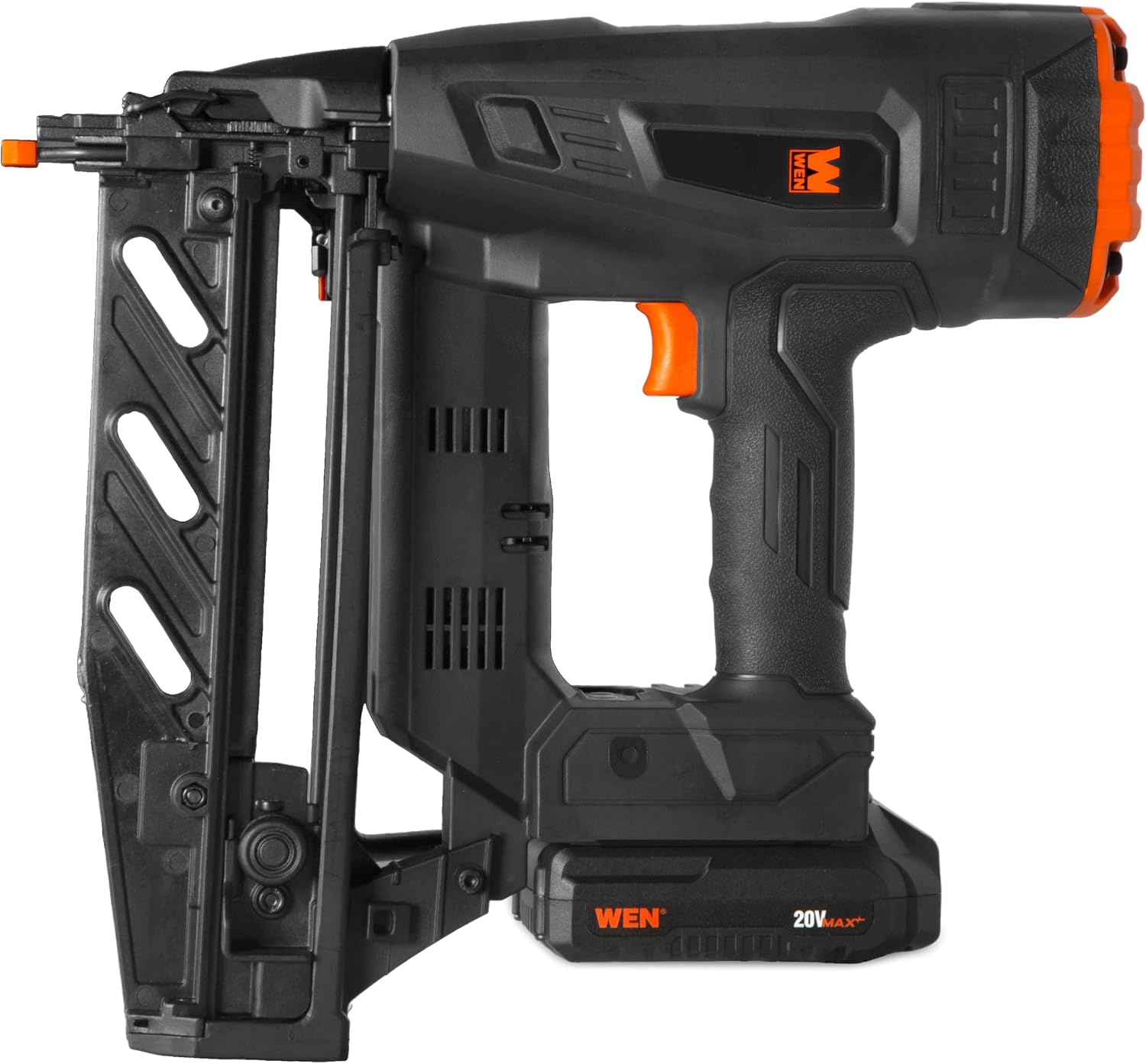 WEN 20V Max Cordless Brushless 16-Gauge Brad Nailer with 2.0Ah Battery and Charger (20516)