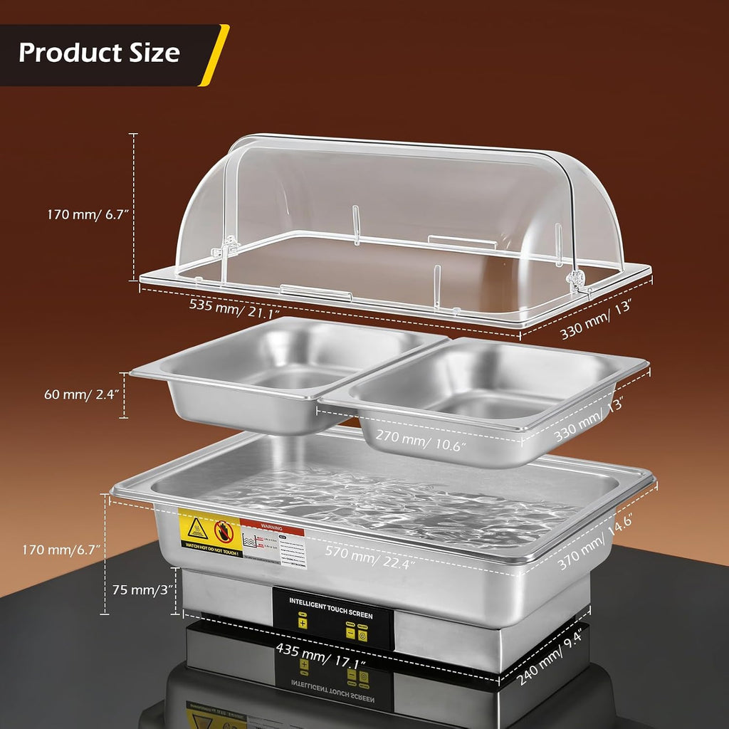 Dyna-Living Electric Chafing Dishes for Buffet, 9.5QT Half Size Chafing Dish Buffet Set 600W Electric Buffet Servers and Warmers with Temp Control Display Roll Top Food Warmers for Parties Catering