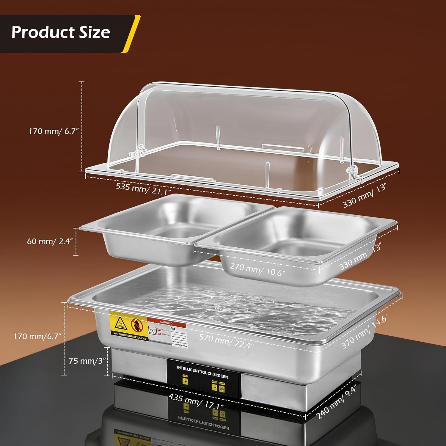 Dyna-Living Electric Chafing Dishes for Buffet, 9.5QT Half Size Chafing Dish Buffet Set 600W Electric Buffet Servers and Warmers with Temp Control Display Roll Top Food Warmers for Parties Catering
