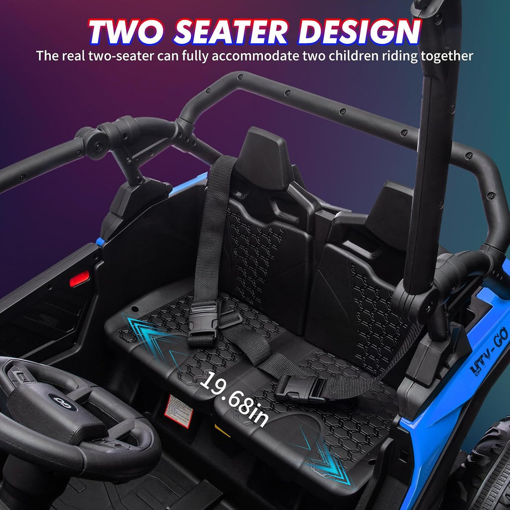 GarveeLife 24V Ride On Utv for Kids, 2 Seater 4WD Electric Truck with Remote Control, High and Low Speed Adjustment, Led Lights, 4-Wheel Shock Absorption, One Click Start, Music Player(Blue)
