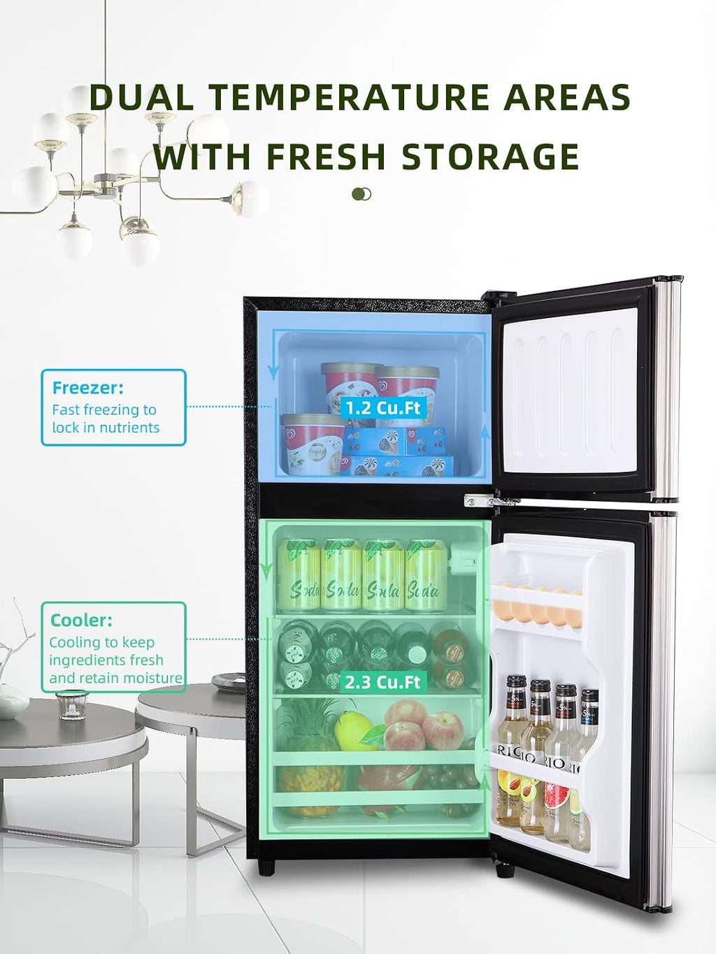 KRIB BLING 3.5 Cu.ft Refrigerators with Freezer, Fridge with 7 Level Temp Adjustable Thermostat, Fridge for Apartment, Office, Basement, Silver