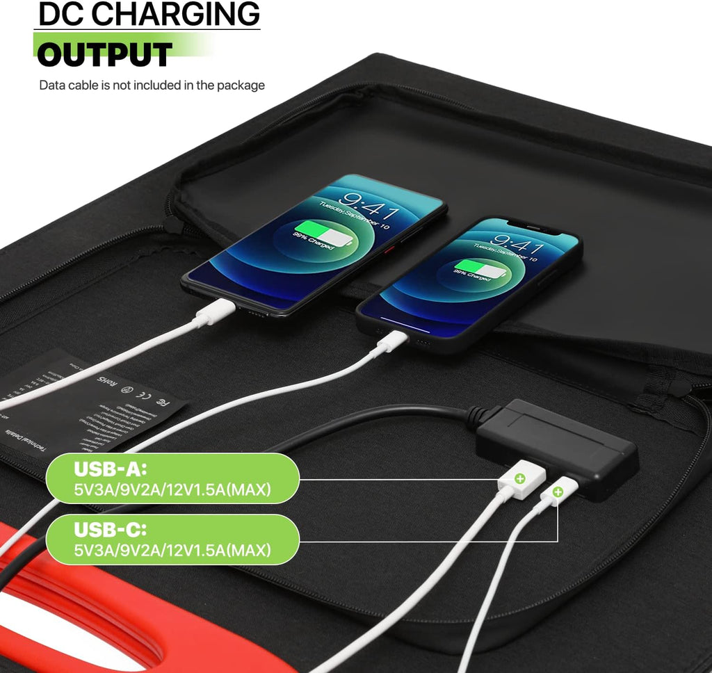 Magshion 100W Portable Folding Solar Panel Charger with USB Outputs for Family Camping Phones Tablets, High Efficiency Foldable Solar Panel for Battery Power Station Generator Black