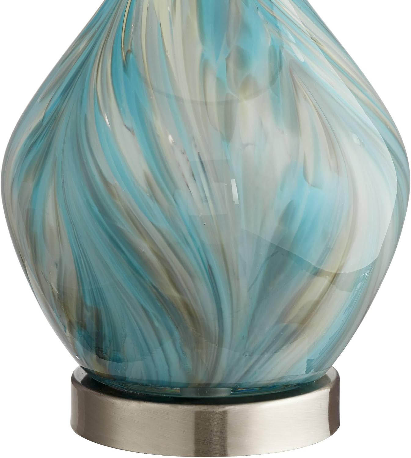 360 Lighting Cirrus Coastal Modern Style Accent 3-Way Table Lamp with Table Top Dimmer 22' High Blue Gray Art Glass White Fabric Tapered Drum Shade for Living Room Bedroom Bedside (Color