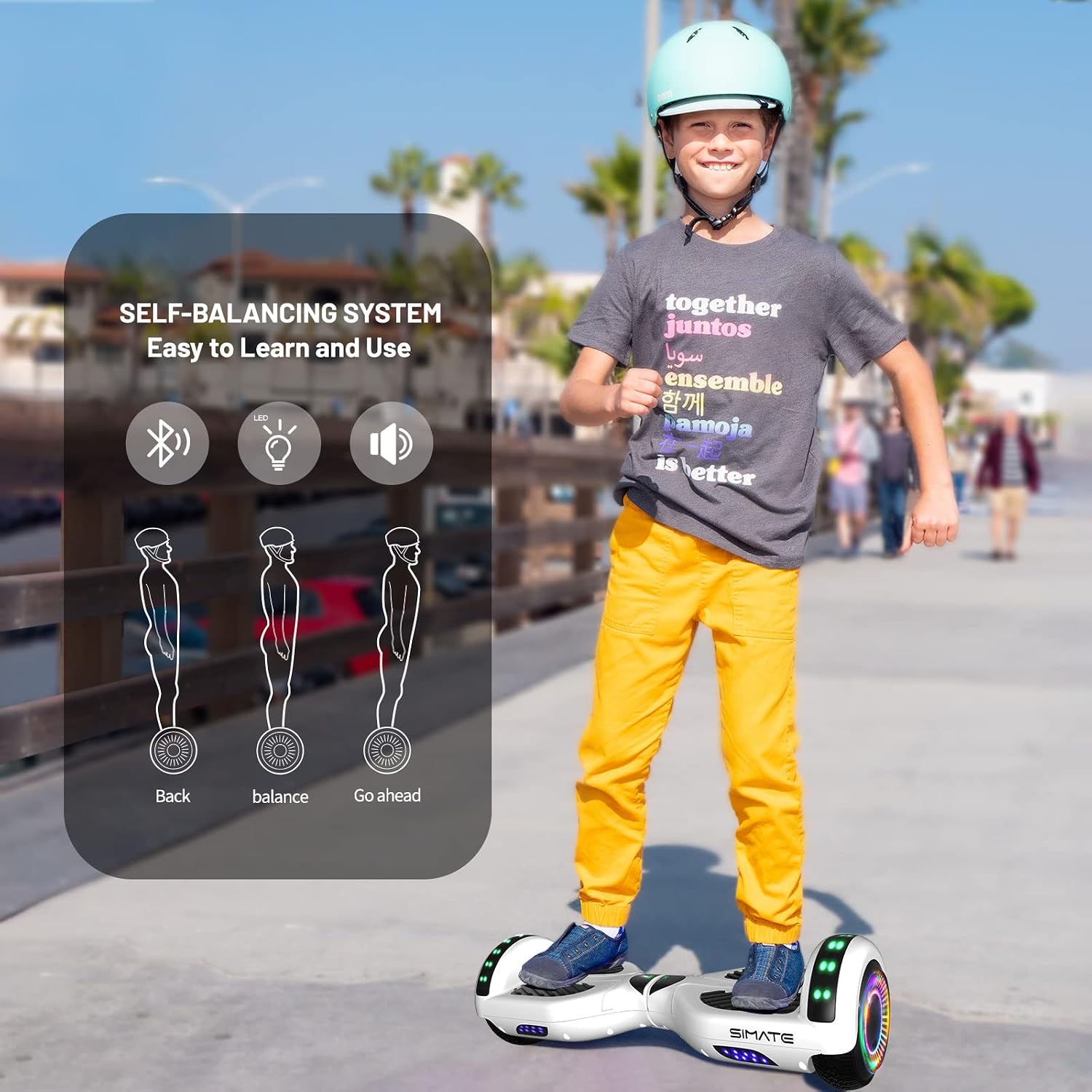 SIMATE Hoverboard, Bluetooth All Terrain Hover Boards with LED Lights and APP Control, Gifts for Kids Adults Girls Boys, for All Ages