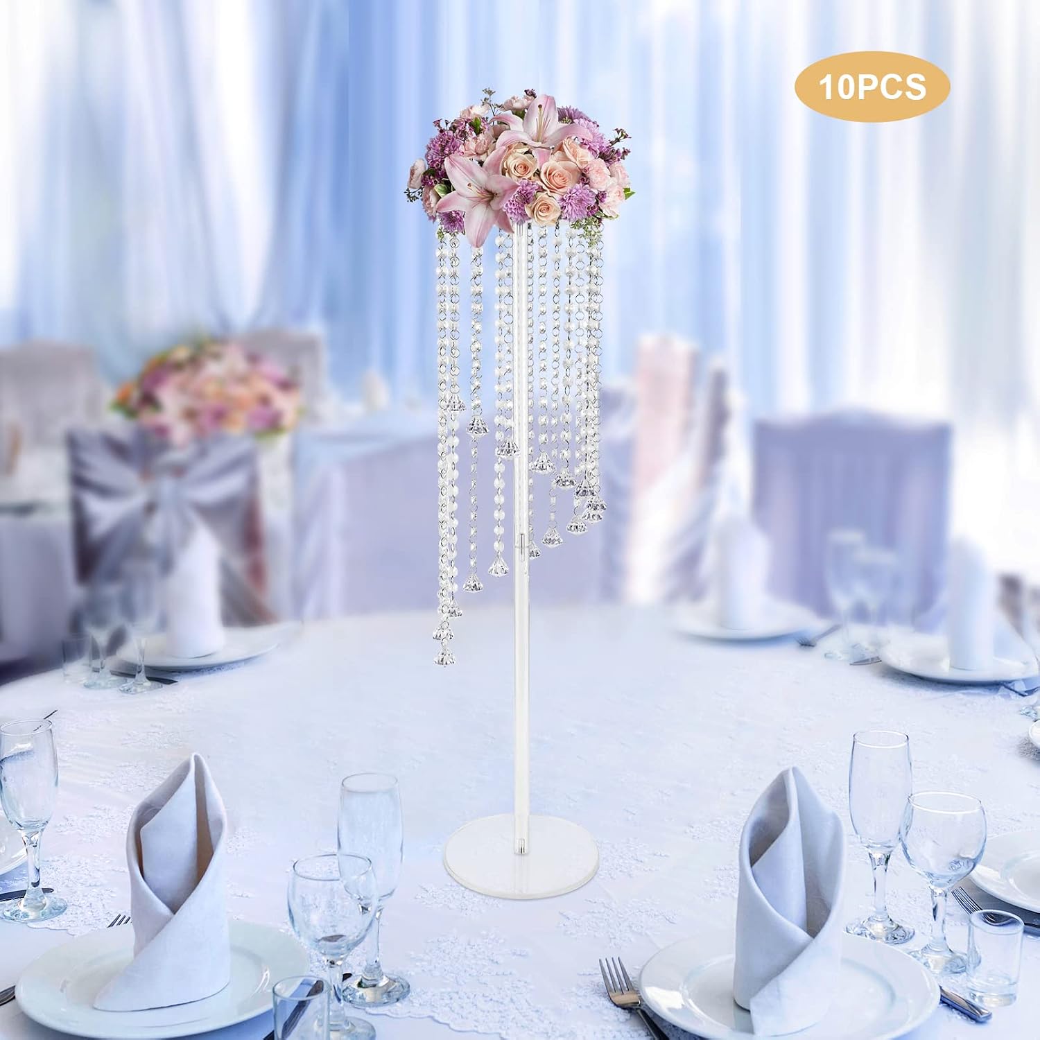 10Pcs Luxurious Acrylic Crysta Flower Stand, Wedding Centerpieces on Floor, Tall Flowers Arrangement Stands, Tabletop Vase, for Wedding Party, Dinner Event, Hotel/Home Decor