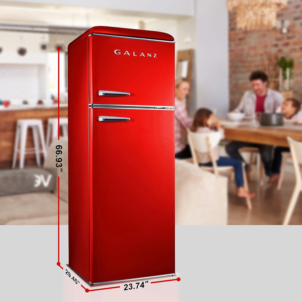 Galanz GLR12TBEEFR Refrigerator, Dual Door Fridge, Adjustable Electrical Thermostat Control with Top Mount Freezer Compartment, Retro Blue, 12.0 Cu Ft (Red)
