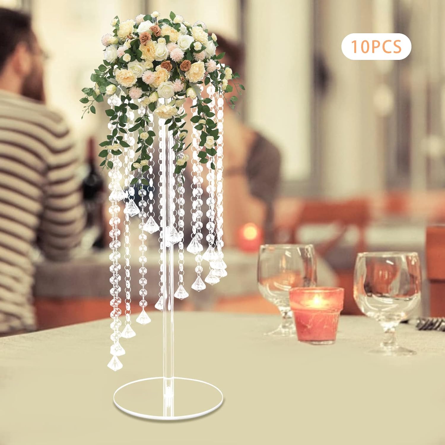 10Pcs Luxurious Acrylic Crysta Flower Stand, Wedding Centerpieces on Floor, Tall Flowers Arrangement Stands, Tabletop Vase, for Wedding Party, Dinner Event, Hotel/Home Decor