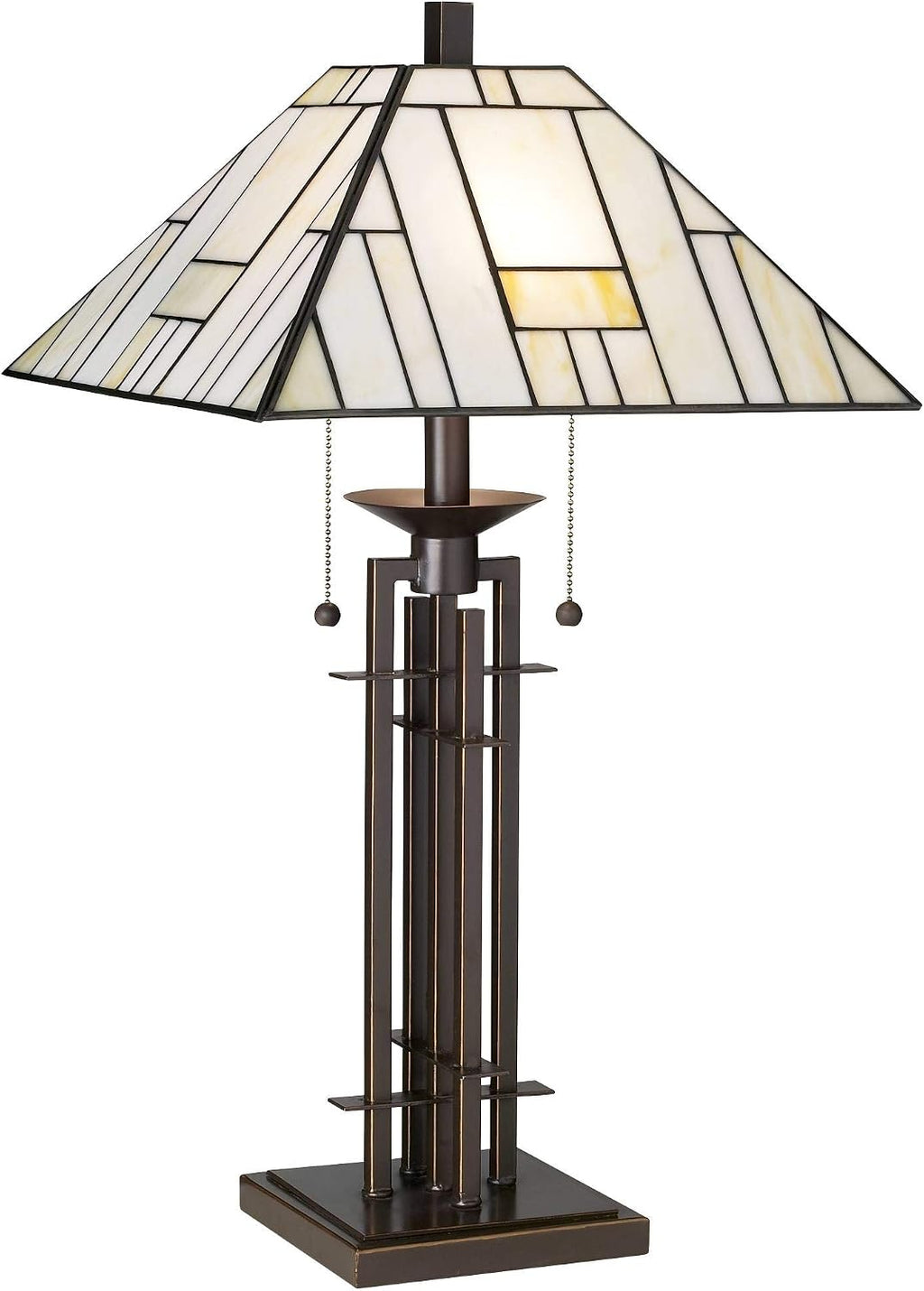 Franklin Iron Works Mission Tiffany Style 3-Way Table Lamp with Table Top Dimmer 26.5' High Bronze Wrought Iron Stained Glass Shade for Living Room Bedroom House Bedside Nightstand Home