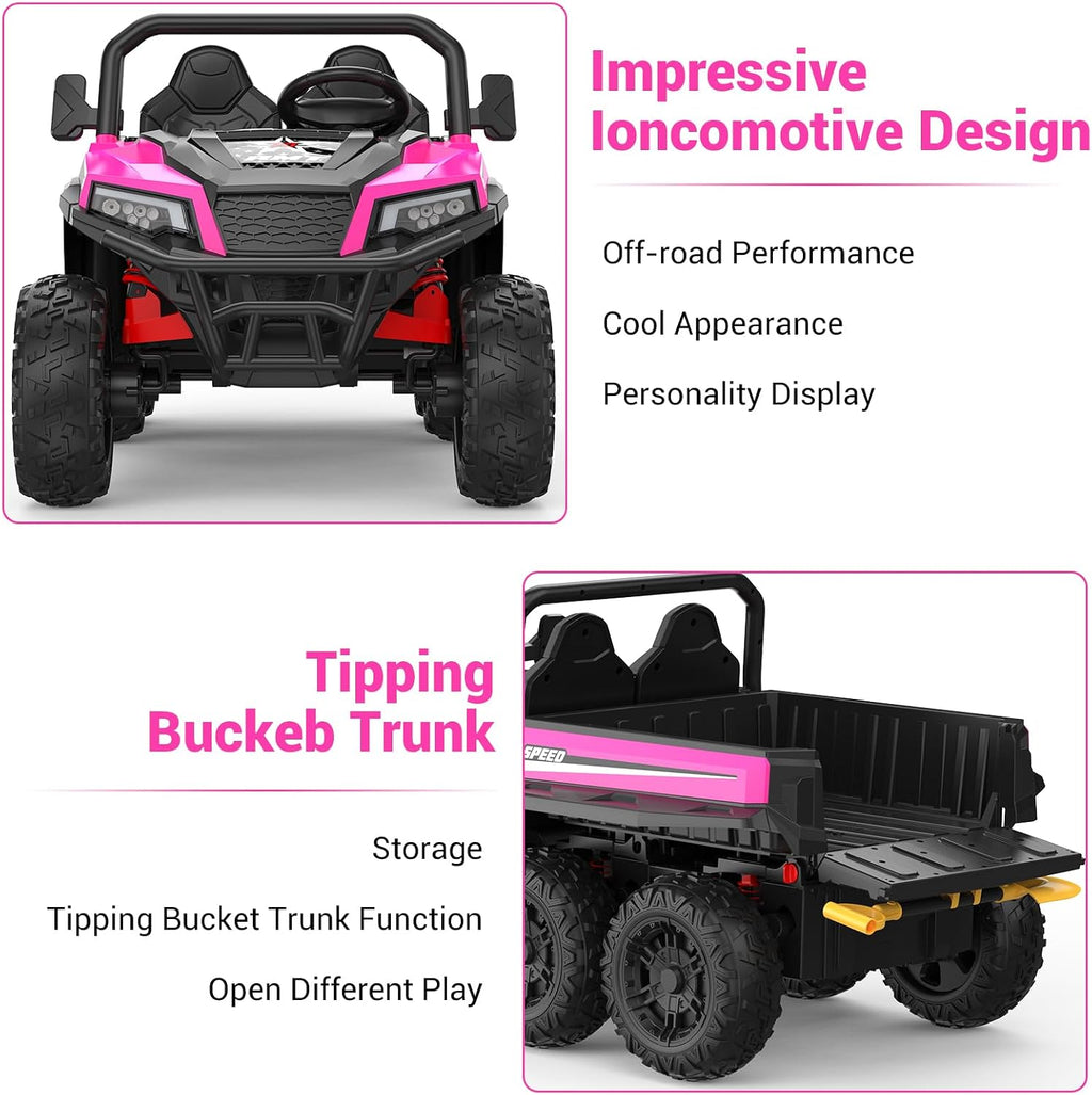 GarveeLife 24V 2 Seater Ride on Dump Truck with Remote Control for Big Kids, 4WD 6 Wheels Ride on Car w/Music Player & LED Lights, Ride Toy Gift for Kid