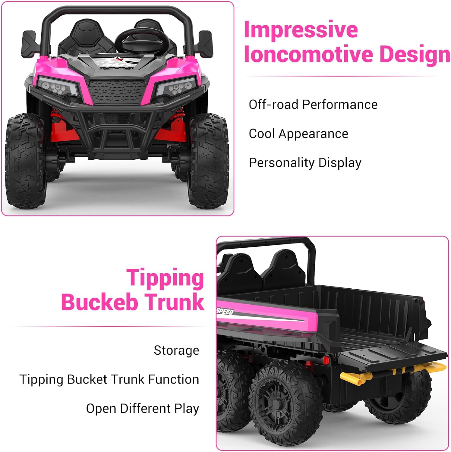 GarveeLife 24V 2 Seater Ride on Dump Truck with Remote Control for Big Kids, 4WD 6 Wheels Ride on Car w/Music Player & LED Lights, Ride Toy Gift for Kid