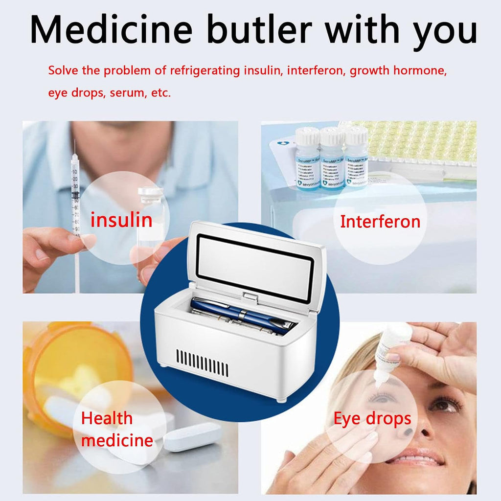 Portable Insulin Cool Box, High Capacity Medicine Mini Intelligent Electric Fridge Cooler Bag Thermostat Under with Charging Cable for Travel & Household,1cell