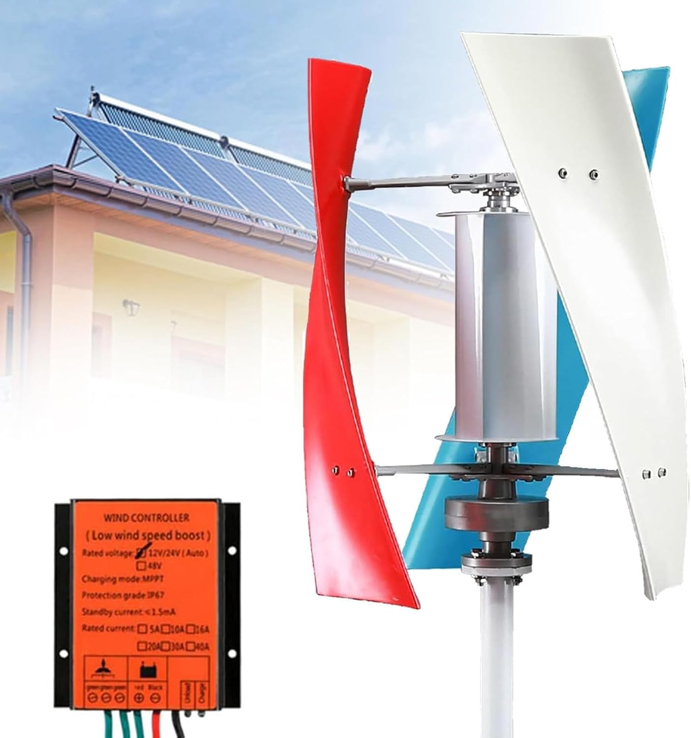 3000W Vertical Wind Turbine Generator 12V/24V/48V with 3 Blades & Controller - Low Noise Renewable Energy for Boats, Homes, Cabins & Gazebos - Efficient Green Power Solution