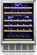 ORYMUSE 24 Inch Wine Cooler Refrigerator, 46 Bottle Dual Zone Wine Fridge with Stainless Steel Glass Door, Adjustable Shelves, Upgraded Compressor, Built-In Freestanding for Home, Bar, Kitchen