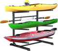 TRUSOON Outdoor Freestanding Kayak Rack, Heavy Duty Kayak Stand for 3 Kayaks, Canoe, Surfboard, Paddle Board Storage, Hold up to 600lbs, Black