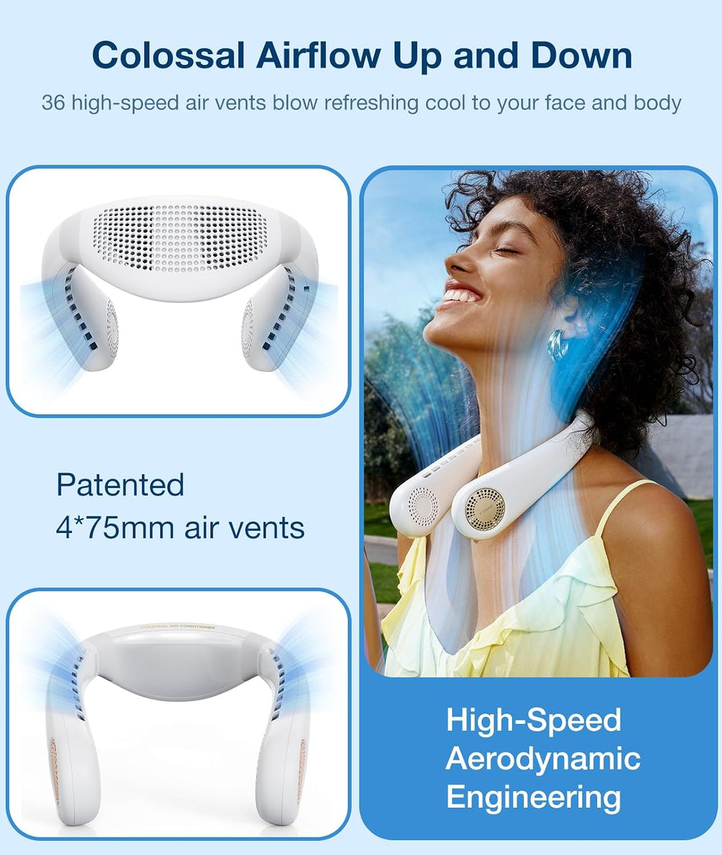TORRAS COOLiFY Air Neck Air Conditioner, Ultra-Light Portable Neck Fan Rechargeable, Personal Cooling Device Neck Fans with 3 Modes Fan/Cooler/Heat, White